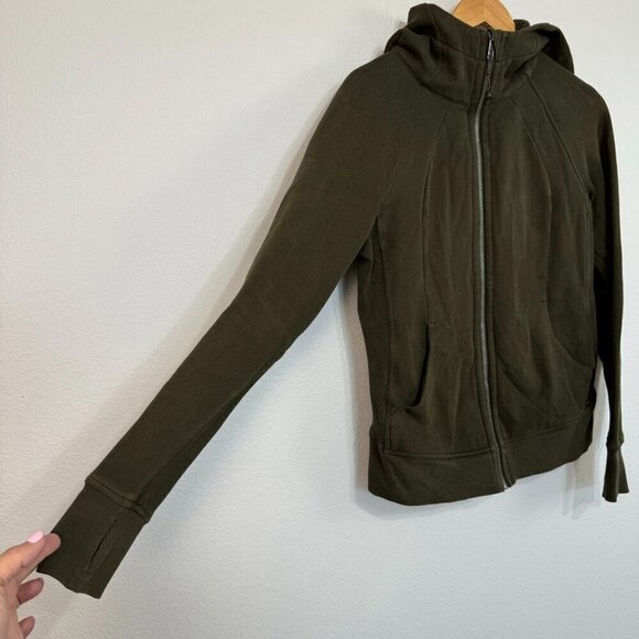 Lululemon‎ Scuba Hoodie Light Cotton Fleece Long Sleeve Full Zip Dark Olive Sz 8 - Picture 3 of 10